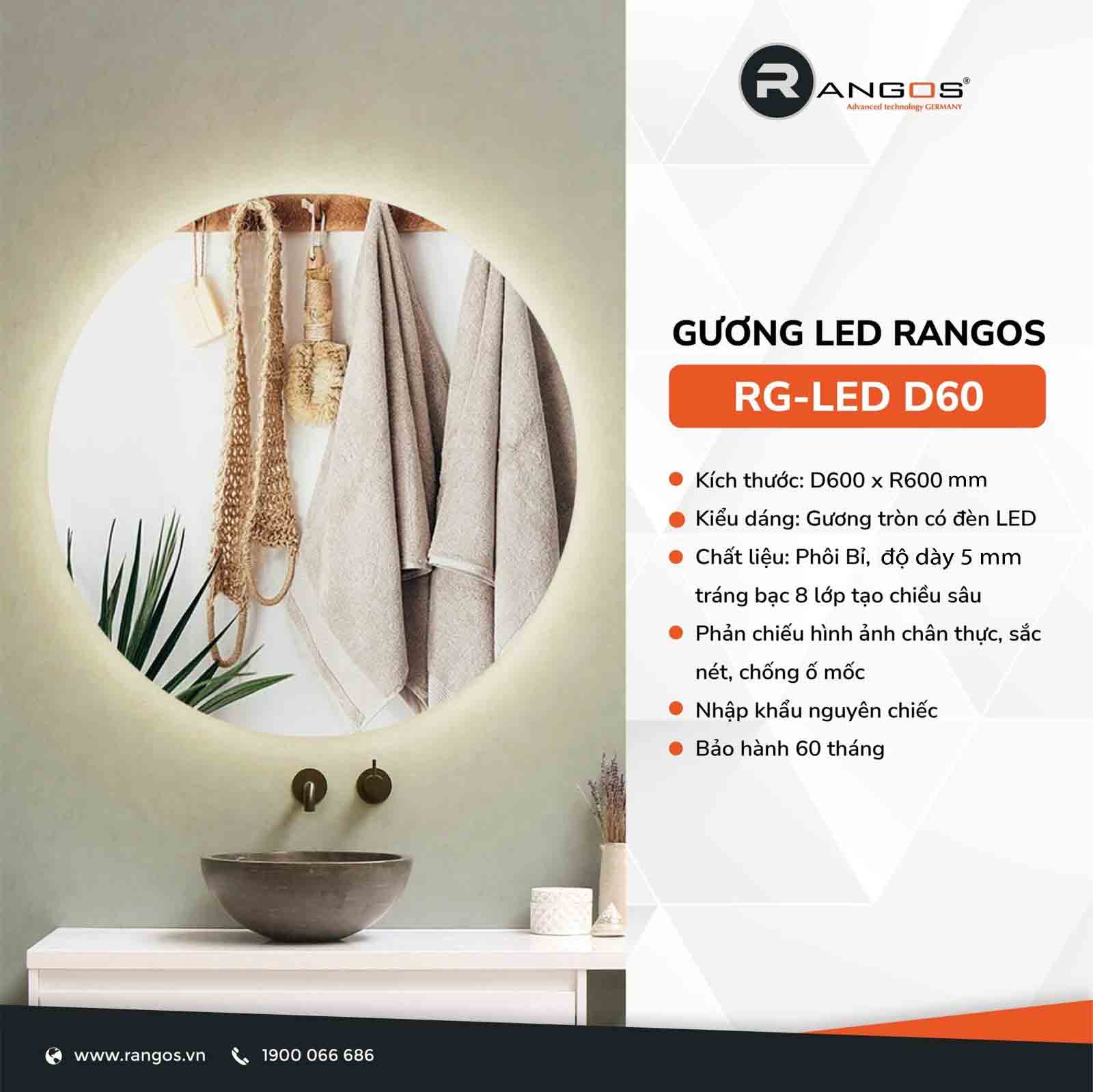 Gương LED hắt cạnh Rangos RG-LED D60